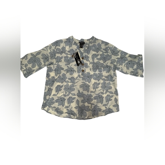 Papillon NWT 3/4 Sleeve Blue Floral Blouse Size XL - Picture 5 of 9